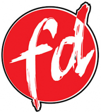 het ronde logo van FD, een beetje scheef